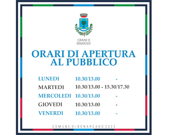 Orari di apertura al pubblico 2022