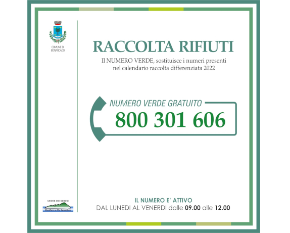 Nuovo Numero Verde Raccolta Differenziata